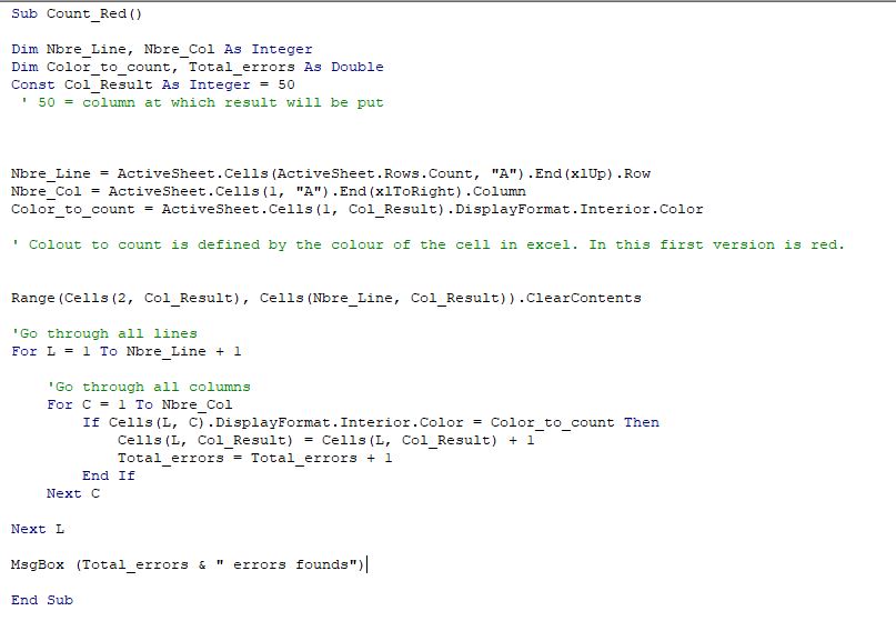 Fig 2 -VBA to count red errors